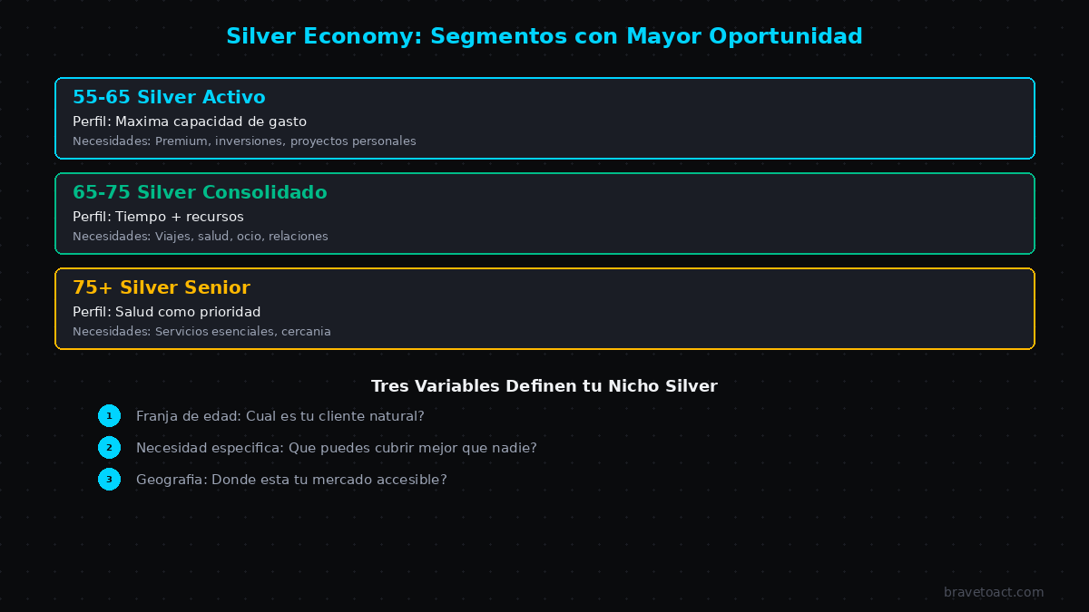 Segmentos de la Silver Economy con mayor oportunidad para empresas: 55-65, 65-75 y 75+